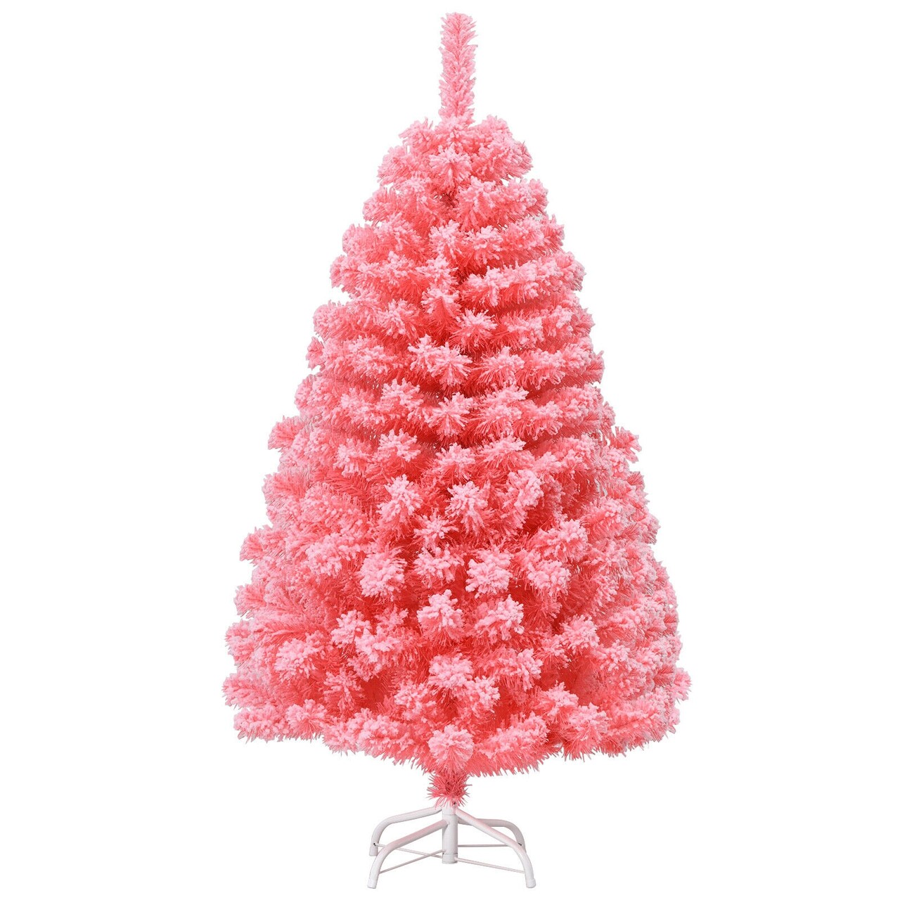 Pink Snow Flocked Christmas Tree 4.5 ft with Metal Stand and PVC Tips